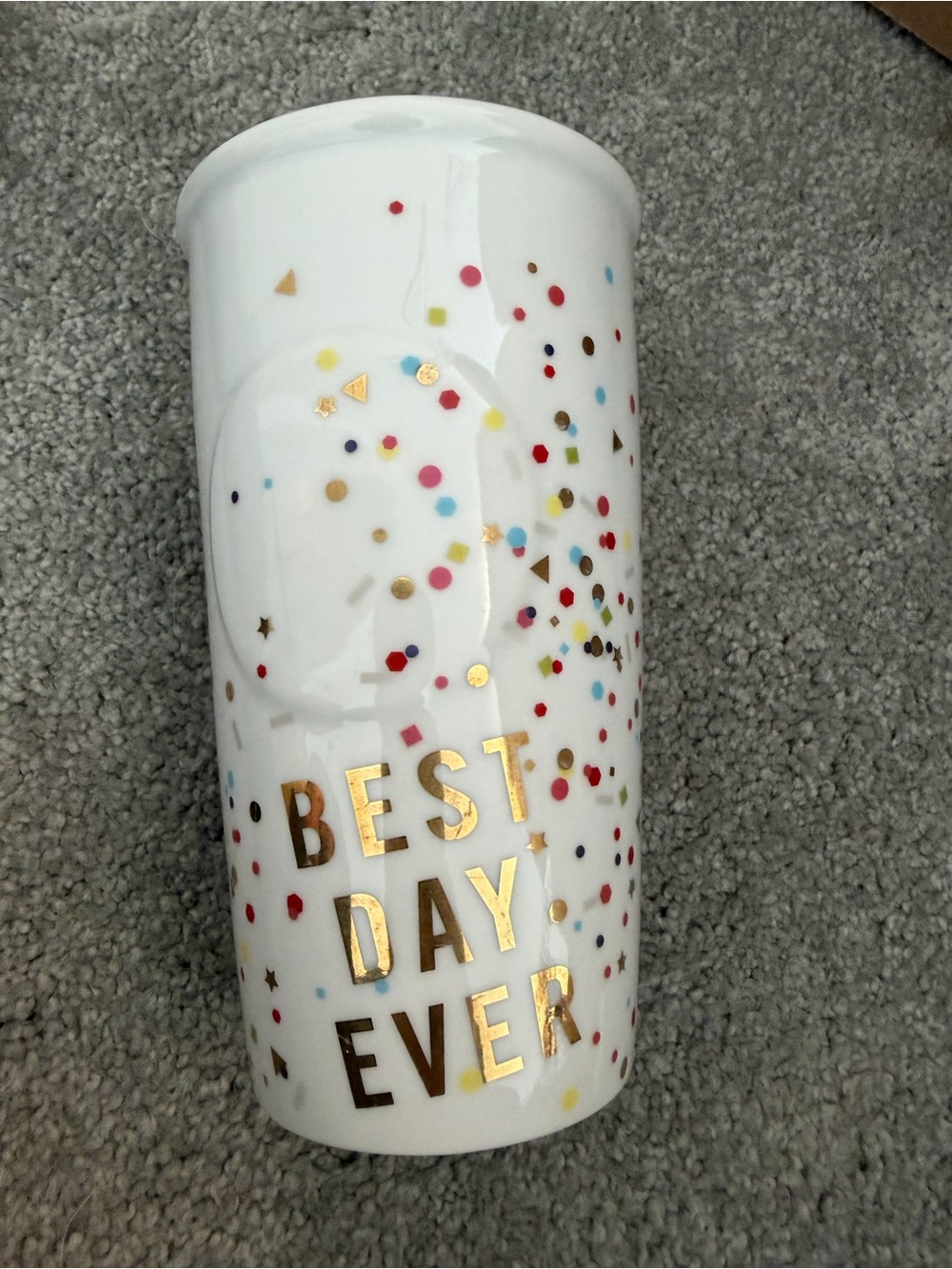 Starbucks White Ceramic Mug with Gold 'Best Day Ever' Lettering
